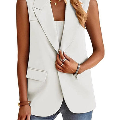 Damen Blazer Weste – Taillierter Schnitt – Ärmellos – Reverskragen – Hüftlang