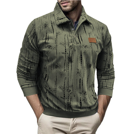 Herren Pullover – Lockerer Schnitt – Strukturiertes Rippstrick – Kragen mit Knopfleiste