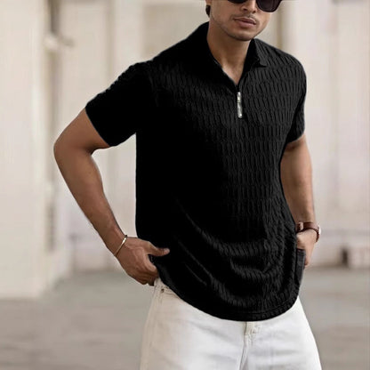 Herren Poloshirt – Regular Fit – Atmungsaktive Mischung – Strukturmuster – Zipperleiste