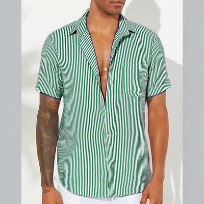 Herren Freizeithemd – Relaxed Fit – Kurzarm – Gestreift – Atmungsaktives Gewebe