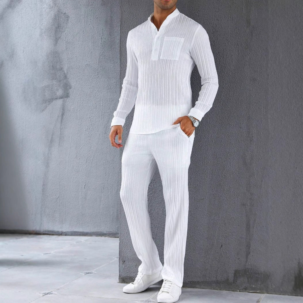 Herren Set aus Hemd und Hose – Slim Fit – Rippstruktur – Atmungsaktives Material