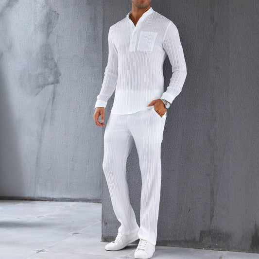 Herren Set aus Hemd und Hose – Slim Fit – Rippstruktur – Atmungsaktives Material