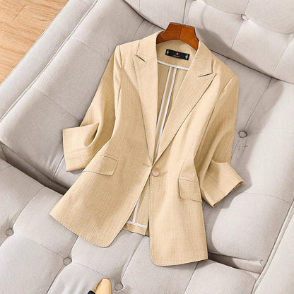 Damen Blazer – Taillierter Schnitt – Luxusstoff – 3/4-Arm – Notch-Revers – Hüftlang