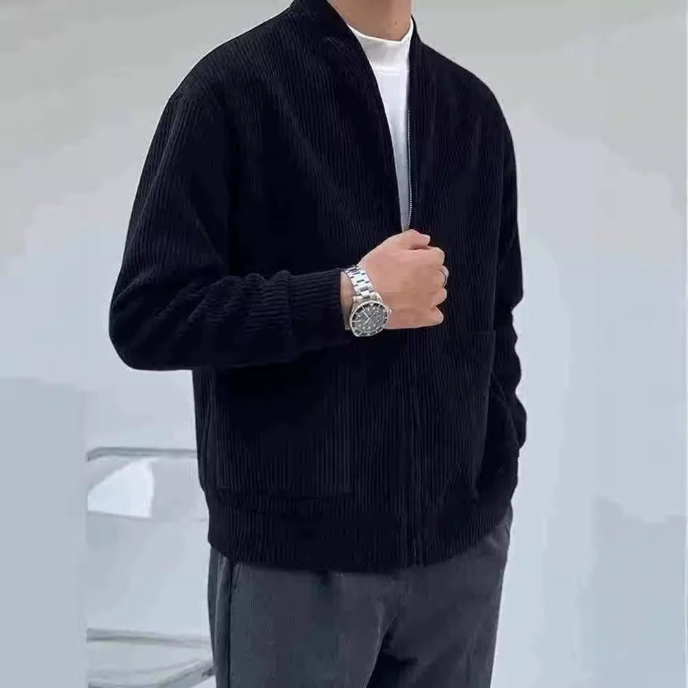 Herrenjacke – Cord-Optik – Relaxed Fit – V-Ausschnitt mit Reißverschluss