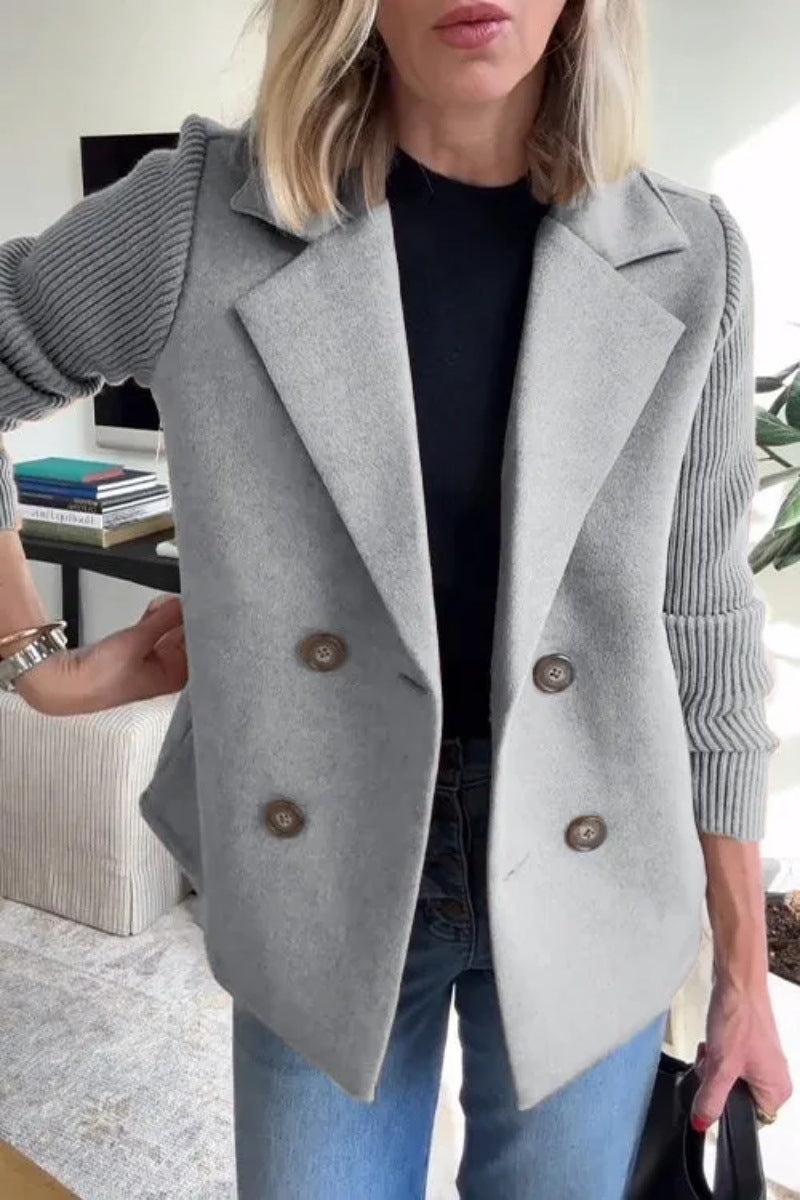 Damen Blazer – Oversized Fit – Doppelreiher – Gerippte Ärmel – Weiche Struktur