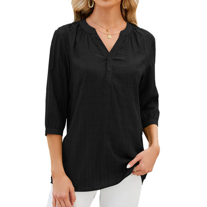 Damen Bluse – Lockere Passform – Atmungsaktives Material – 3/4 Arm – V-Ausschnitt