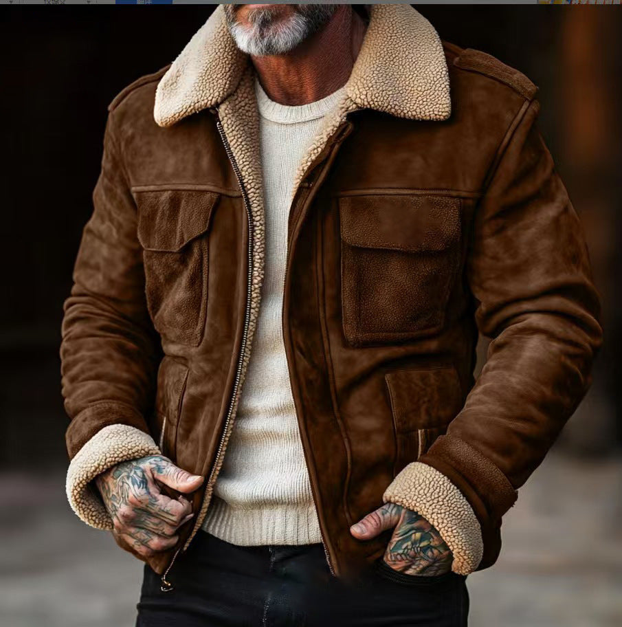 Herren Shearlingjacke – Strukturierte Passform – Weiches Finish – Klappentaschen