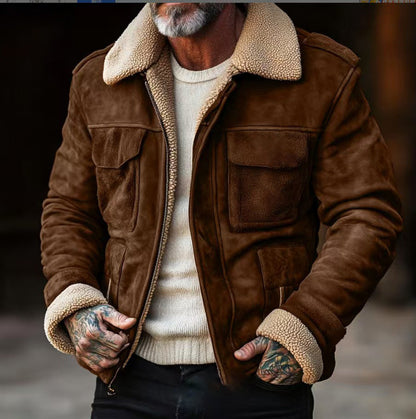 Herren Shearlingjacke – Strukturierte Passform – Weiches Finish – Klappentaschen