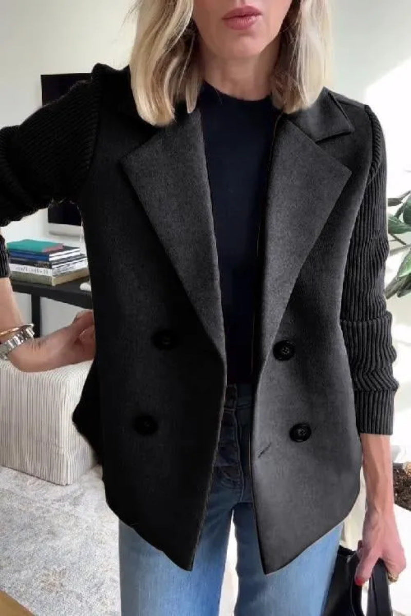 Damen Blazer – Oversized Fit – Doppelreiher – Gerippte Ärmel – Weiche Struktur