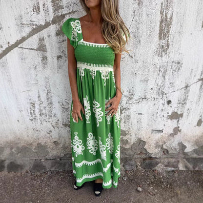 Damen Maxikleid – Luftiges Design – Smock-Oberteil – Rüschenärmel – Eleganter Schnitt