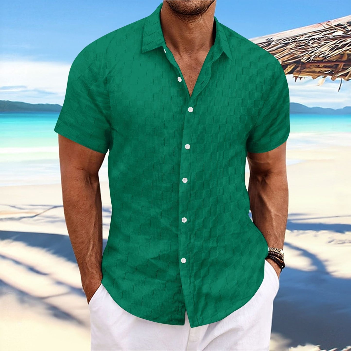 Herren Freizeithemd – Regular Fit – Atmungsaktiv – Kurzarm – Strukturwebung