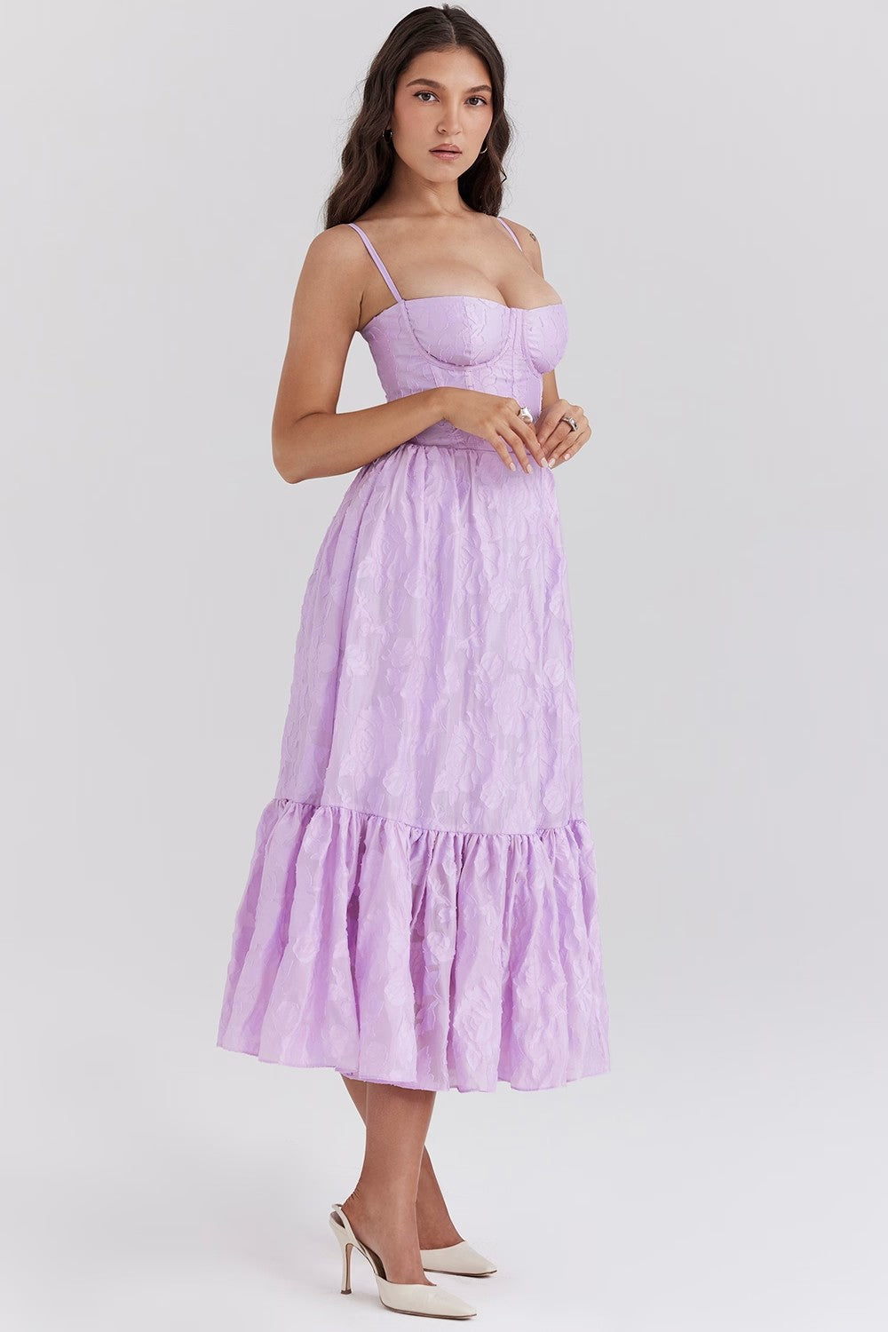 Damen Midikleid – Figurbetontes Oberteil – Stufenrock – Ärmellos – Luxusstoff