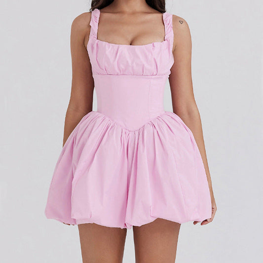 Damen A-Linienkleid – Figurbetonter Schnitt – Rüschen-Träger – Voluminöser Rock