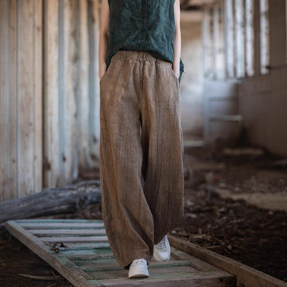 Damenhose – Lockerer Schnitt – Linnen-Baumwollmix – Elastischer Bund – Laternschnitt