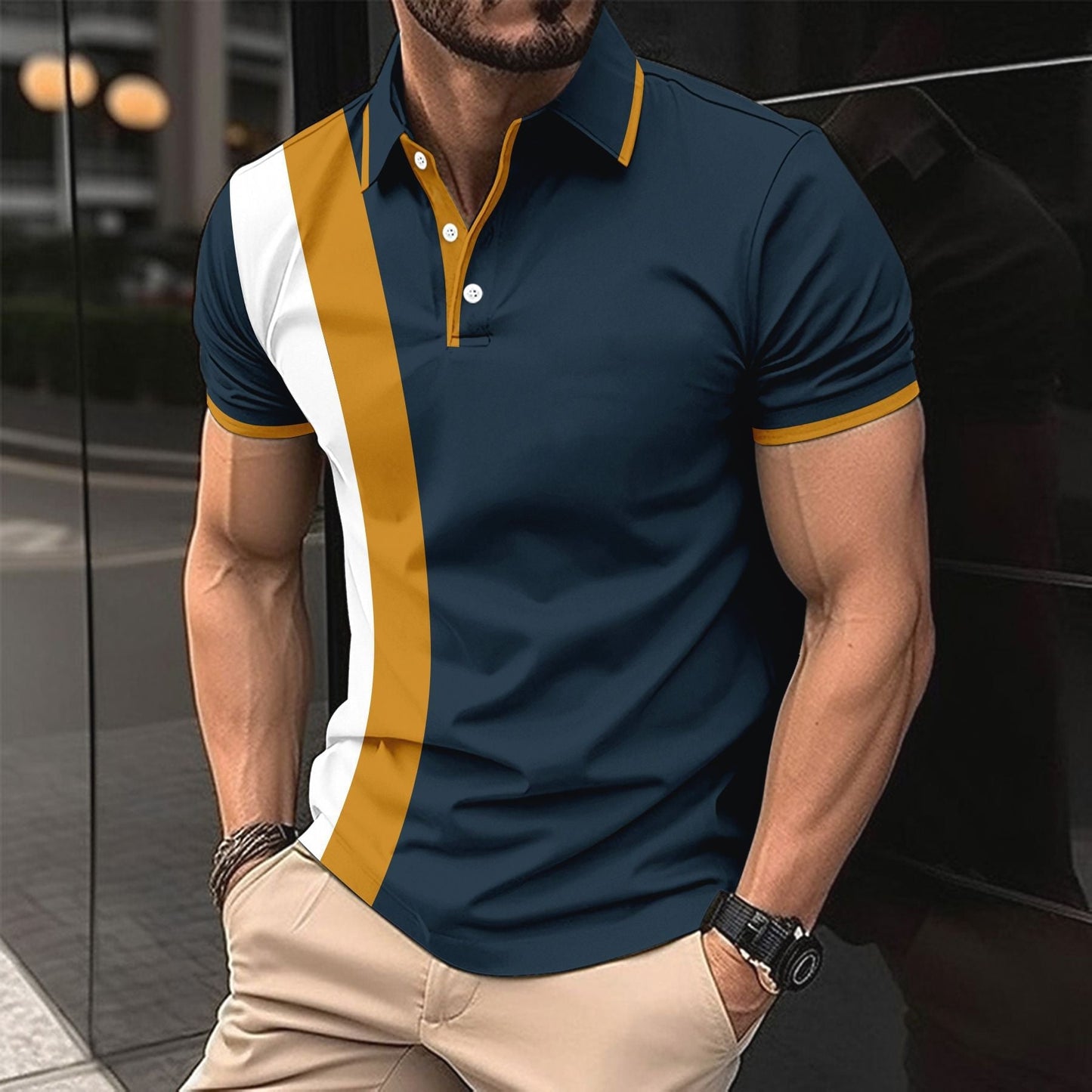 Herren Poloshirt – Slim Fit – Atmungsaktive Baumwollmischung – Kurzarm mit Kontrastdetails