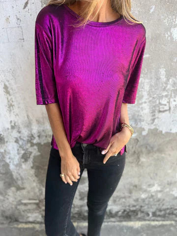 Damen Bluse – Lockere Passform – Schimmernder Look – Kurzarm – Luftiges Design