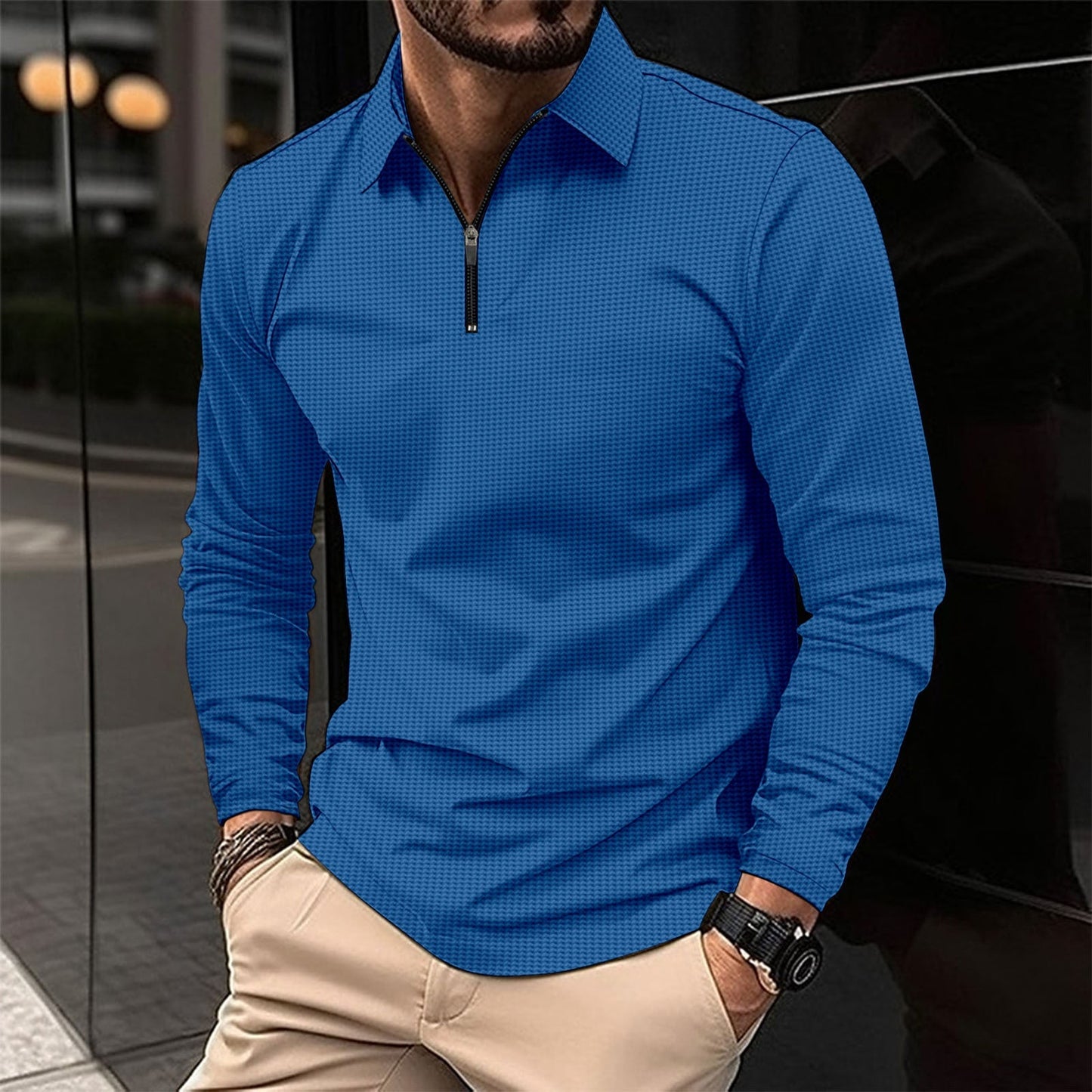 Herren Sport Langarmshirt – Slim Fit – Stretchmaterial – Atmungsaktiver Reißverschlusskragen