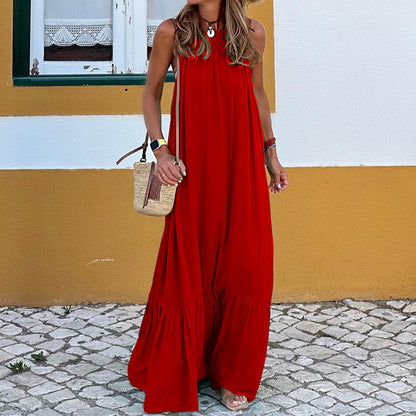 Damen Strandkleid – Lockerer Schnitt – Ärmellos – Halterneck – Natürliche Fasern