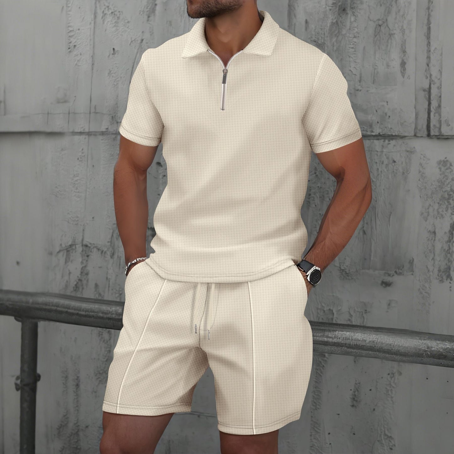 Herren Set – Poloshirt & Shorts – Baumwollmix – Regular Fit – Reißverschlusskragen – Kurzarm