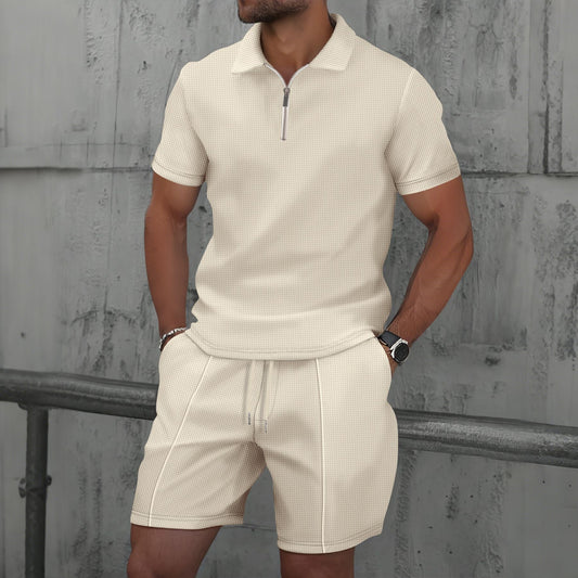 Herren Set – Poloshirt & Shorts – Baumwollmix – Regular Fit – Reißverschlusskragen – Kurzarm