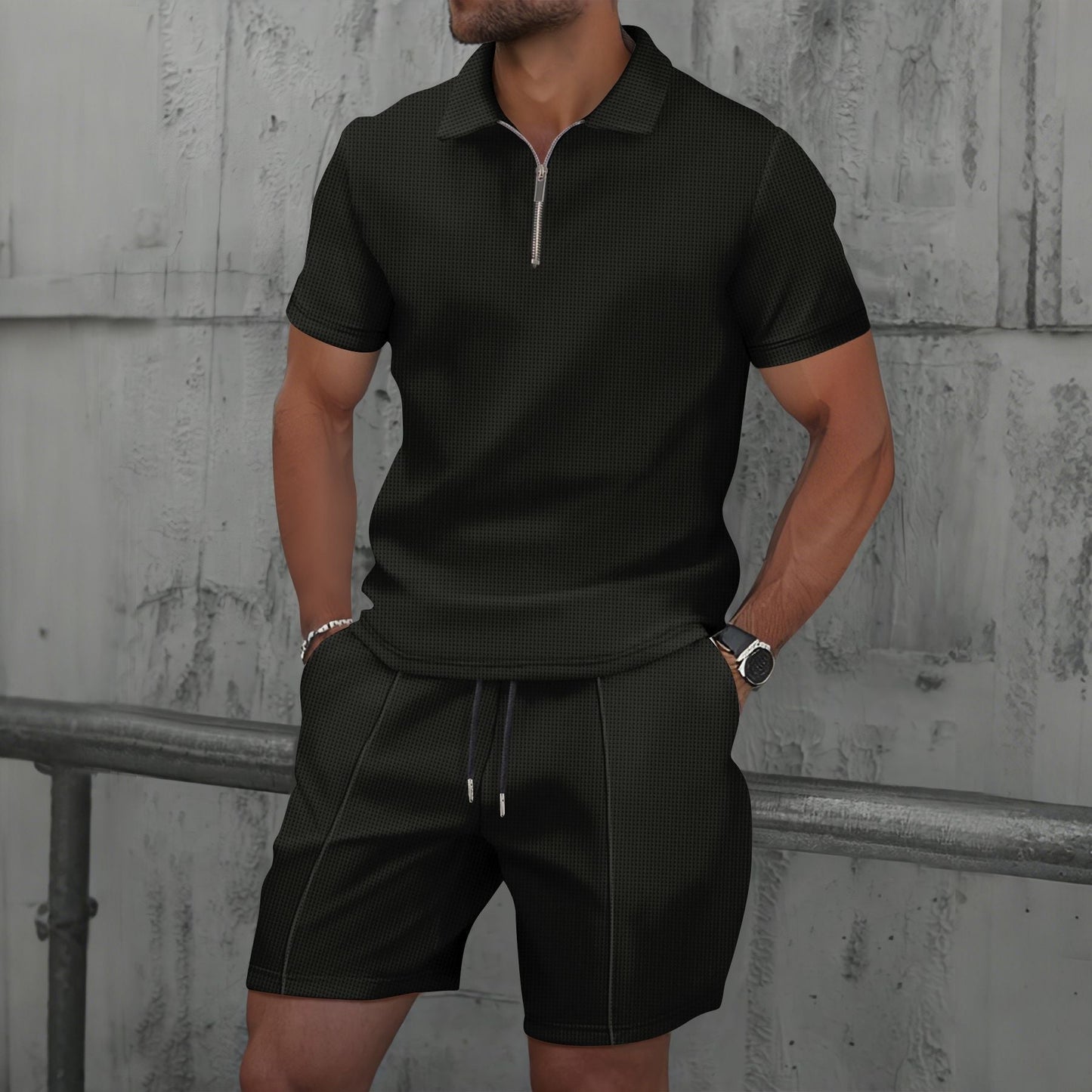 Herren Set – Poloshirt & Shorts – Baumwollmix – Regular Fit – Reißverschlusskragen – Kurzarm