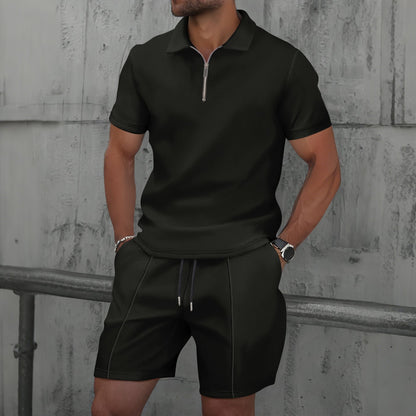 Herren Set – Poloshirt & Shorts – Baumwollmix – Regular Fit – Reißverschlusskragen – Kurzarm