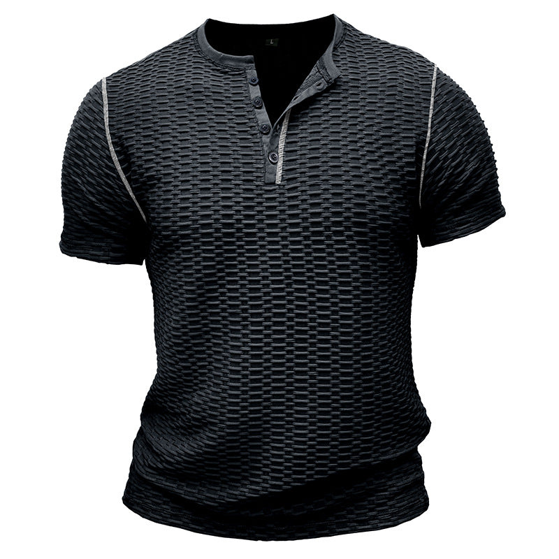 Herren Henley Shirt – Slim Fit – Strukturierte Textur – Kurzarm Freizeitlook
