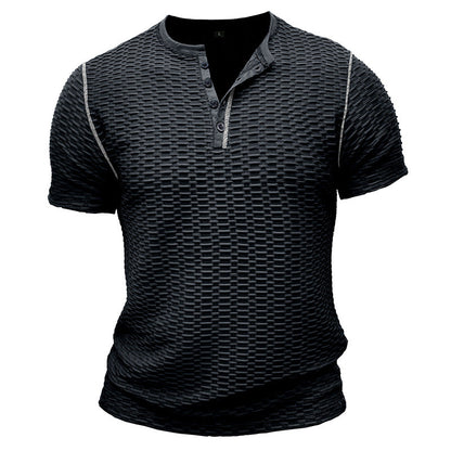 Herren Henley Shirt – Slim Fit – Strukturierte Textur – Kurzarm Freizeitlook