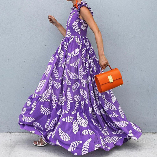 Damen Maxikleid – Luftiger Schnitt – Rüschen-Details – Blumenmuster – Atmungsaktives Gewebe