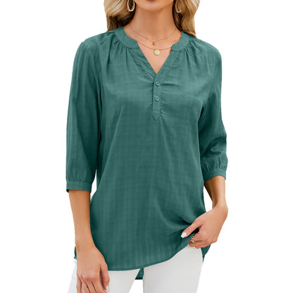 Damen Bluse – Lockere Passform – Atmungsaktives Material – 3/4 Arm – V-Ausschnitt