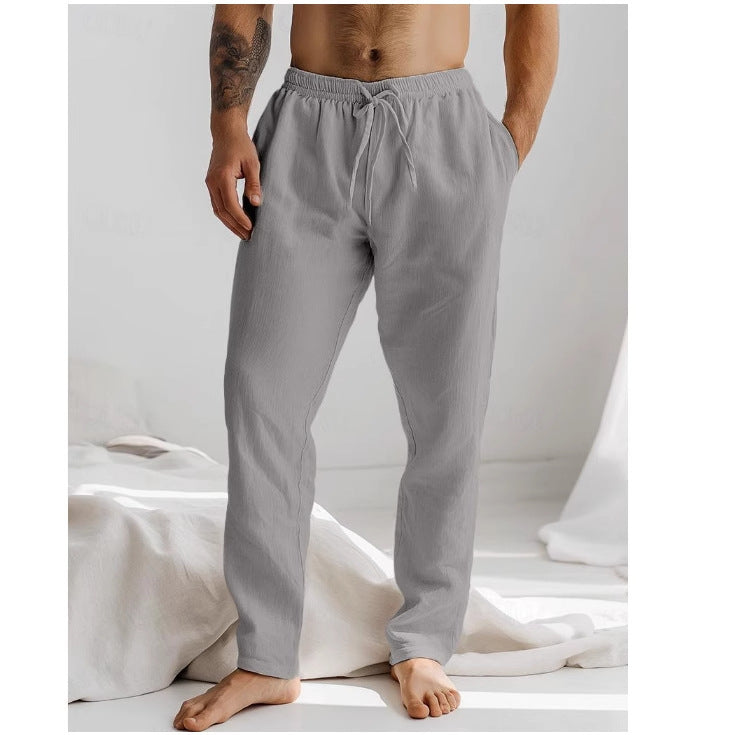 Herren Freizeithose – Lockerer Schnitt – Atmungsaktive Naturfaser – Lang – Kordelzug
