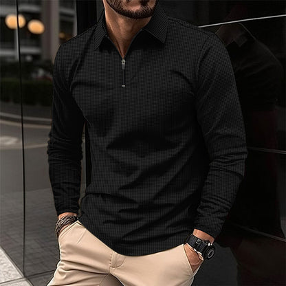 Herren Sport Langarmshirt – Slim Fit – Stretchmaterial – Atmungsaktiver Reißverschlusskragen