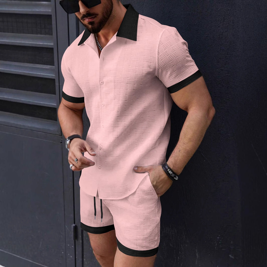 Herren Kurzarmhemd – Slim Fit – Strukturierter Stoff – Kontrastdetails – Freizeitlook