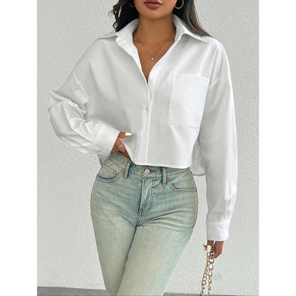 Damen Bluse – Oversized Fit – Atmungsaktive Mischung – Gekürzte Länge – Langarm