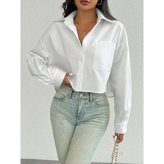 Damen Bluse – Oversized Fit – Atmungsaktive Mischung – Gekürzte Länge – Langarm
