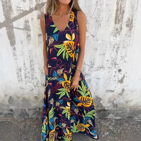 Damen Maxikleid – Luftiger A-Linien Schnitt – Ärmellos – Atmungsaktives Gewebe