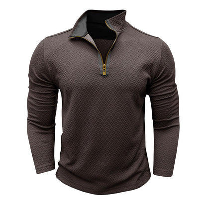 Herren Pullover – Regular Fit – Baumwollstrick – Halb-Zip – Rautenstruktur