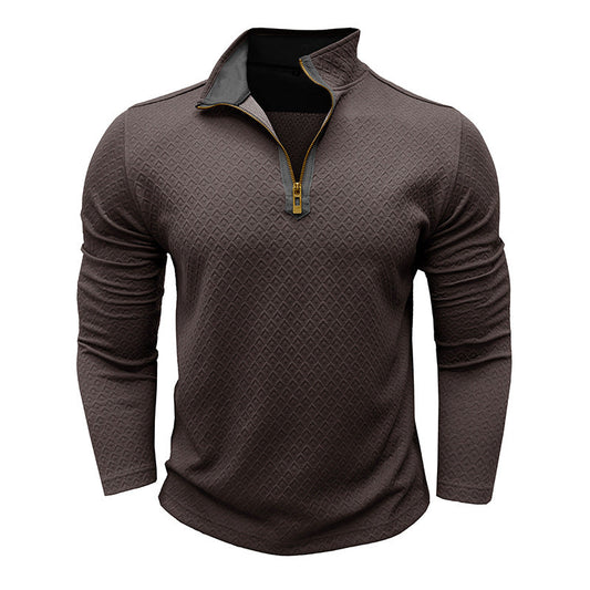 Herren Pullover – Regular Fit – Baumwollstrick – Halb-Zip – Rautenstruktur