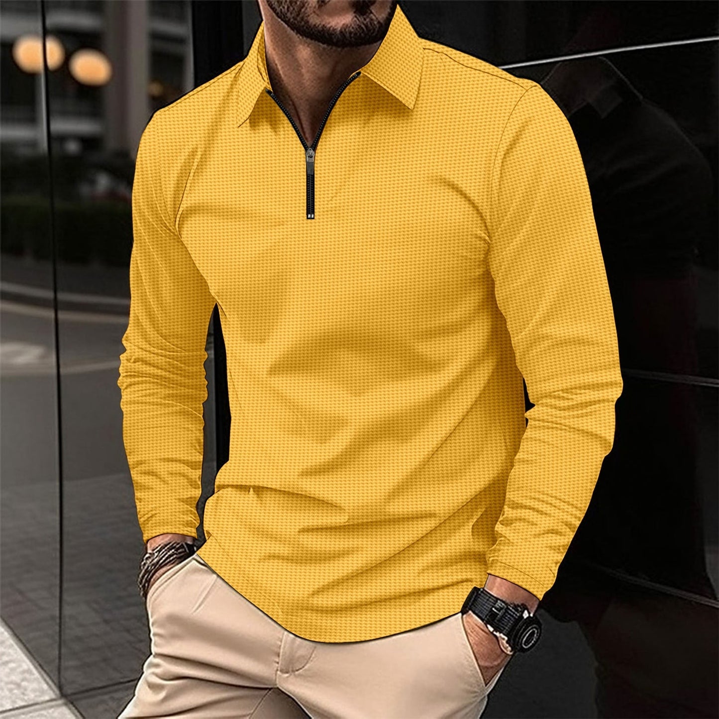 Herren Sport Langarmshirt – Slim Fit – Stretchmaterial – Atmungsaktiver Reißverschlusskragen
