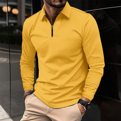 Herren Sport Langarmshirt – Slim Fit – Stretchmaterial – Atmungsaktiver Reißverschlusskragen