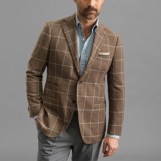 Herren Blazer – Tailored Fit – Atmungsaktives Gewebe – Karomuster – Einreihig Elegant