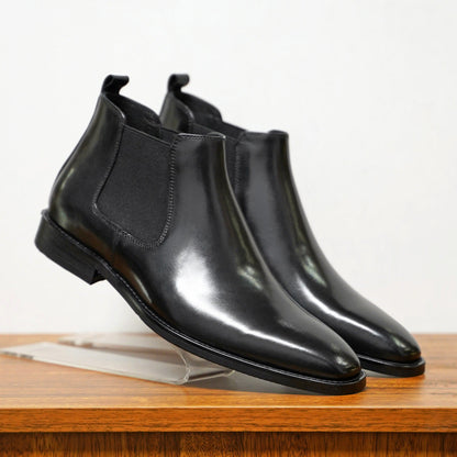 Herren Chelsea Boots – Glattes Leder – Knöchelhoch – Elastische Einsätze – Slip-On