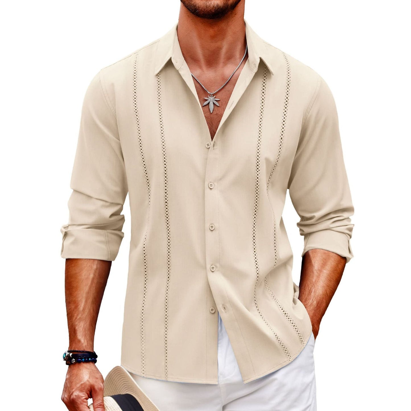 Herren Freizeithemd – Slim Fit – Baumwollmix – Digitaldruck – Knopfleiste