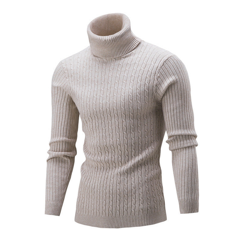 Herren Rollkragenpullover – Slim Fit – Wollstrick – Zopfmuster – Rippbündchen