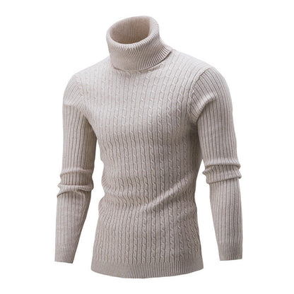 Herren Rollkragenpullover – Slim Fit – Wollstrick – Zopfmuster – Rippbündchen
