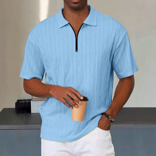 Herren Poloshirt – Relaxed Fit – Soft Knit – Zip-Kragen – Kabelstrickmuster