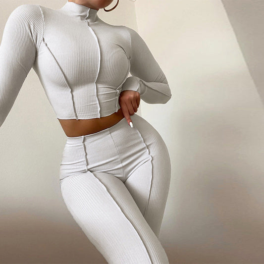 Damen Athleisure Set – Rippstrick – Slim Fit Crop Top – High Waist Leggings