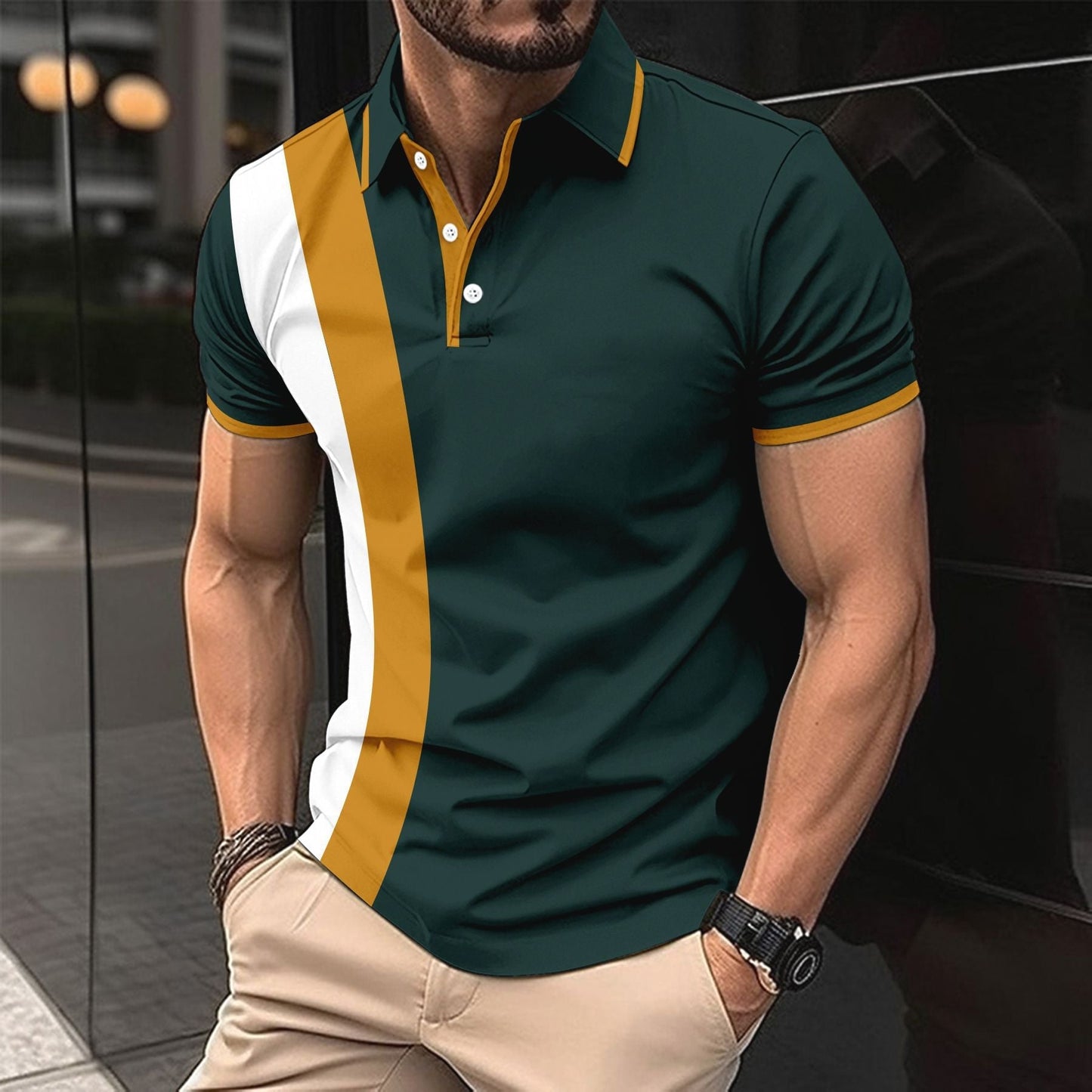 Herren Poloshirt – Slim Fit – Atmungsaktive Baumwollmischung – Kurzarm mit Kontrastdetails