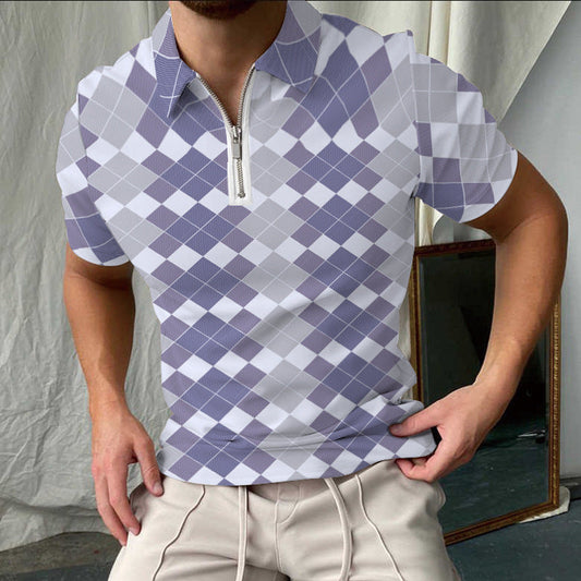 Herren Poloshirt – Slim Fit – Atmungsaktiv – Kurzarm – Karomuster – Zipperkragen