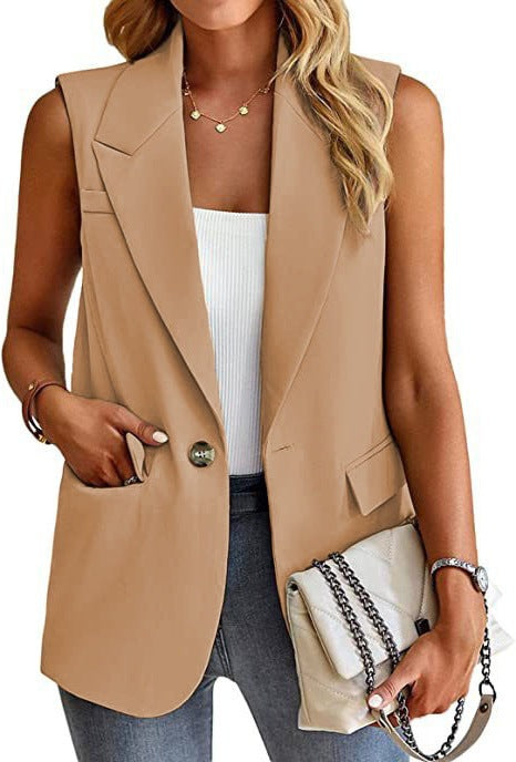 Damen Blazer Weste – Taillierter Schnitt – Ärmellos – Reverskragen – Hüftlang